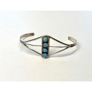 Navajo Handmade Blue Lab Opal Sterling Silver Cuff Bracelet